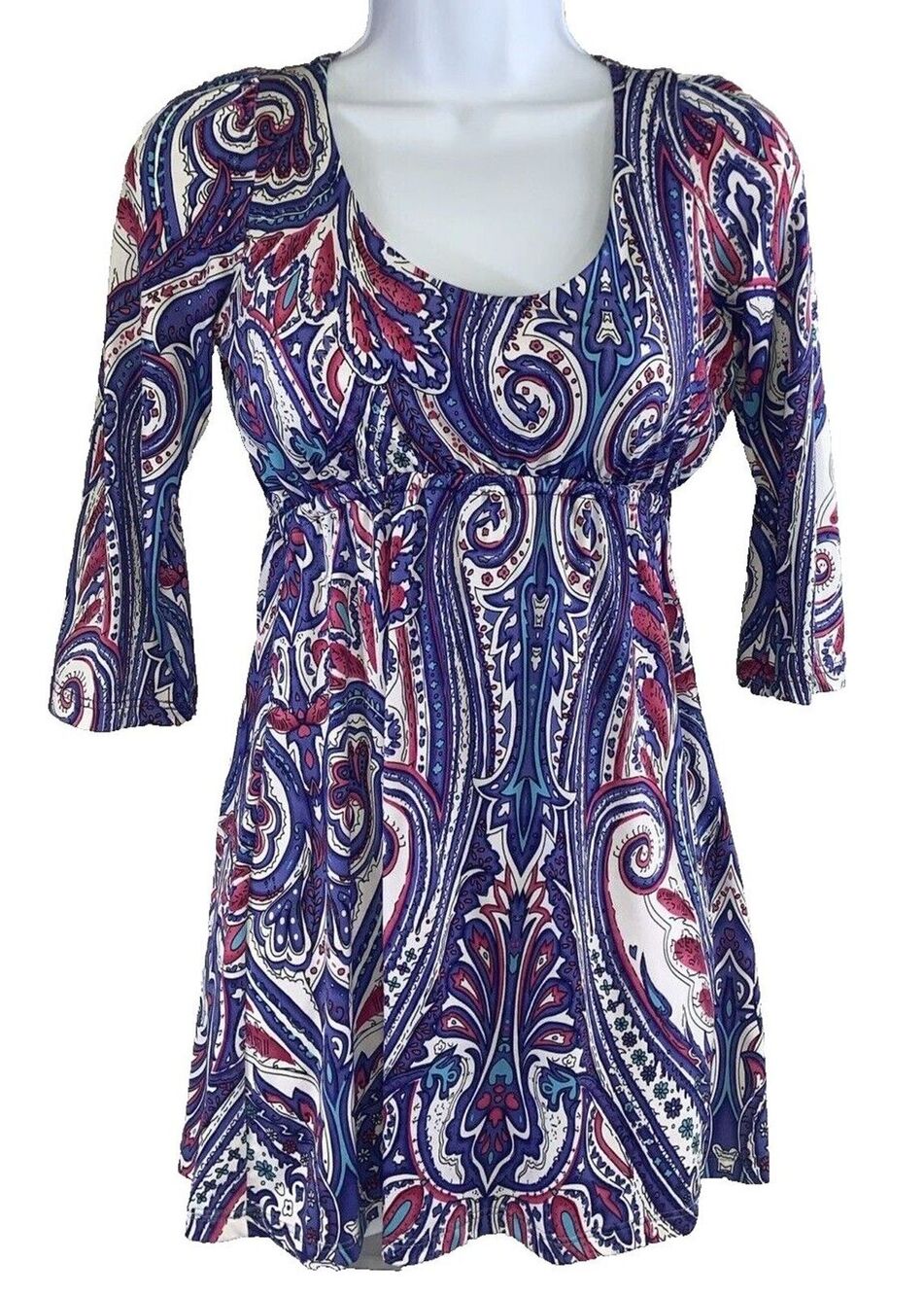 Milkmaid Empire Waist Y2K Retro Paisley Blouse Mini Dress Women's S Colada Co
